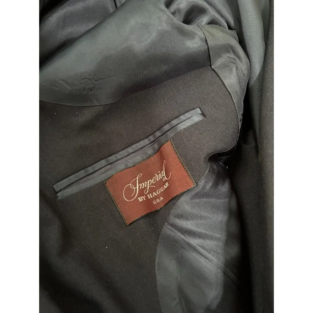 Vintage Haggar Imperial Blazer Jacket Mens 42L Navy Blue 100% Wool Sport Coat - Picture 4 of 9